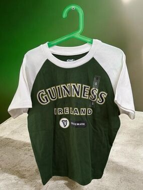 Guiness Womens Pullover Short Sleeve Crop Top T-Shirt Ringer Style Green White